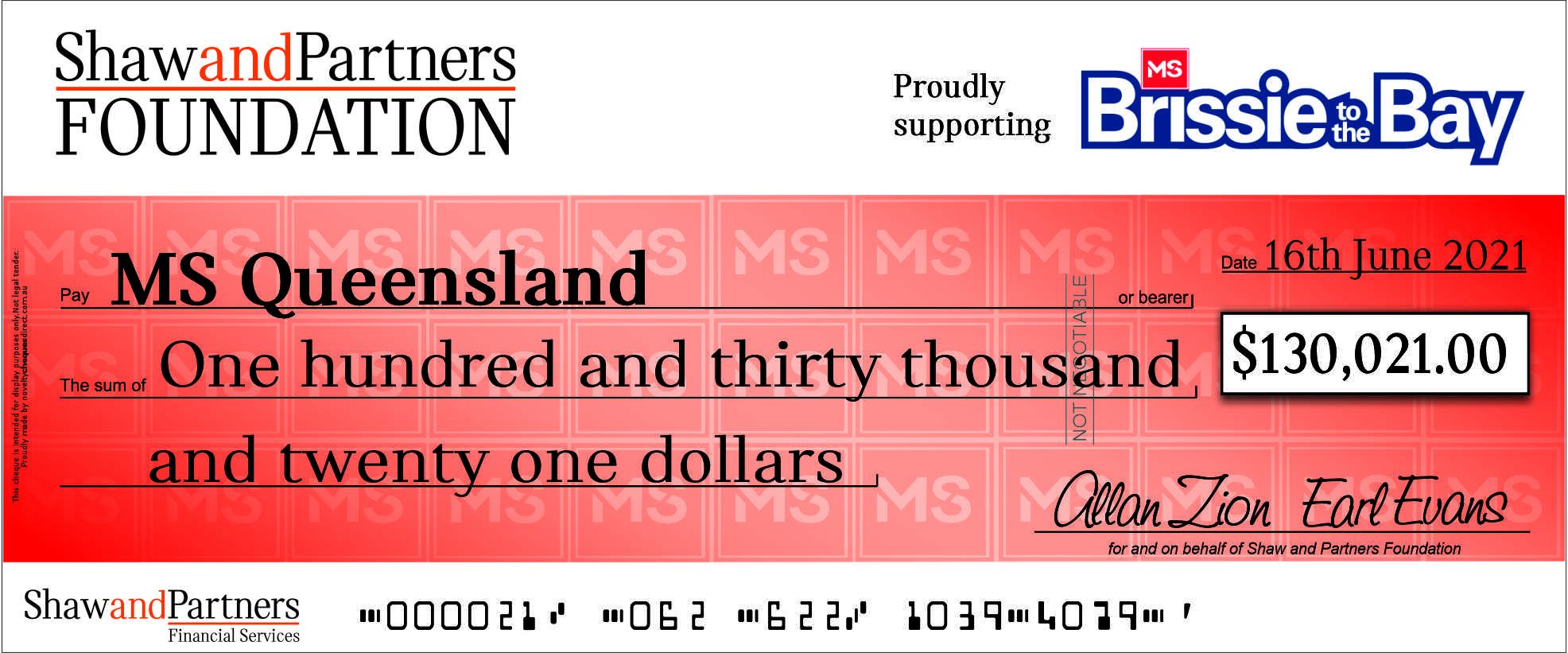 Giant Rigid Novelty Cheque - Novelty Cheques Direct