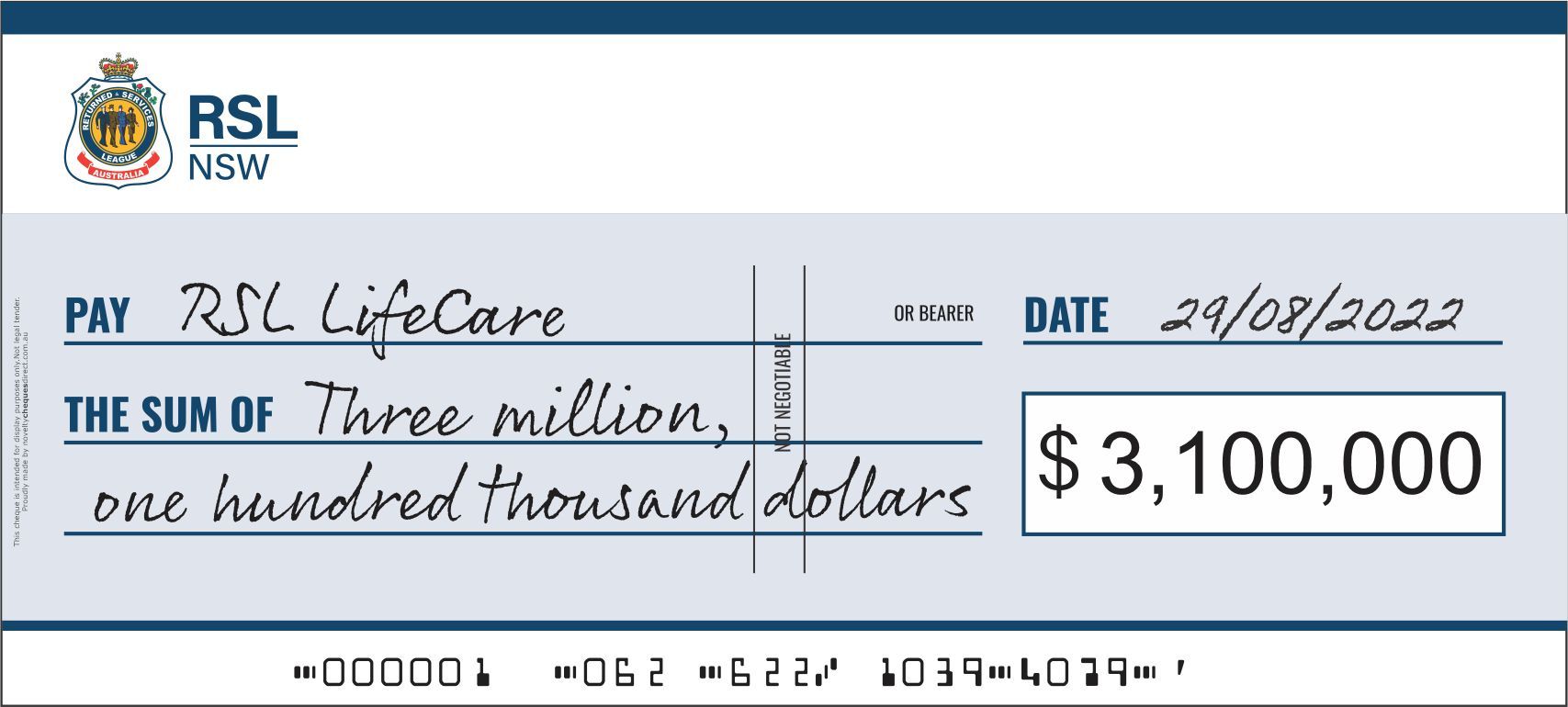 Giant Rigid Novelty Cheque - Novelty Cheques Direct